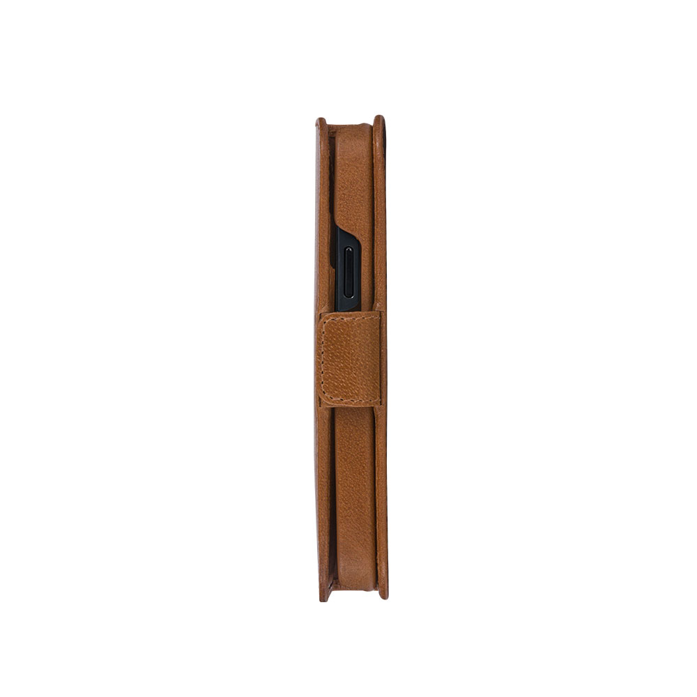 iPhone 12 / iPhone 12 Pro 2in1 Wallet Case Echtleder Tasche mit RFID Schutz Lynge (LY61GT001181) - Tan
