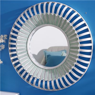 Grand miroir rond en bambou