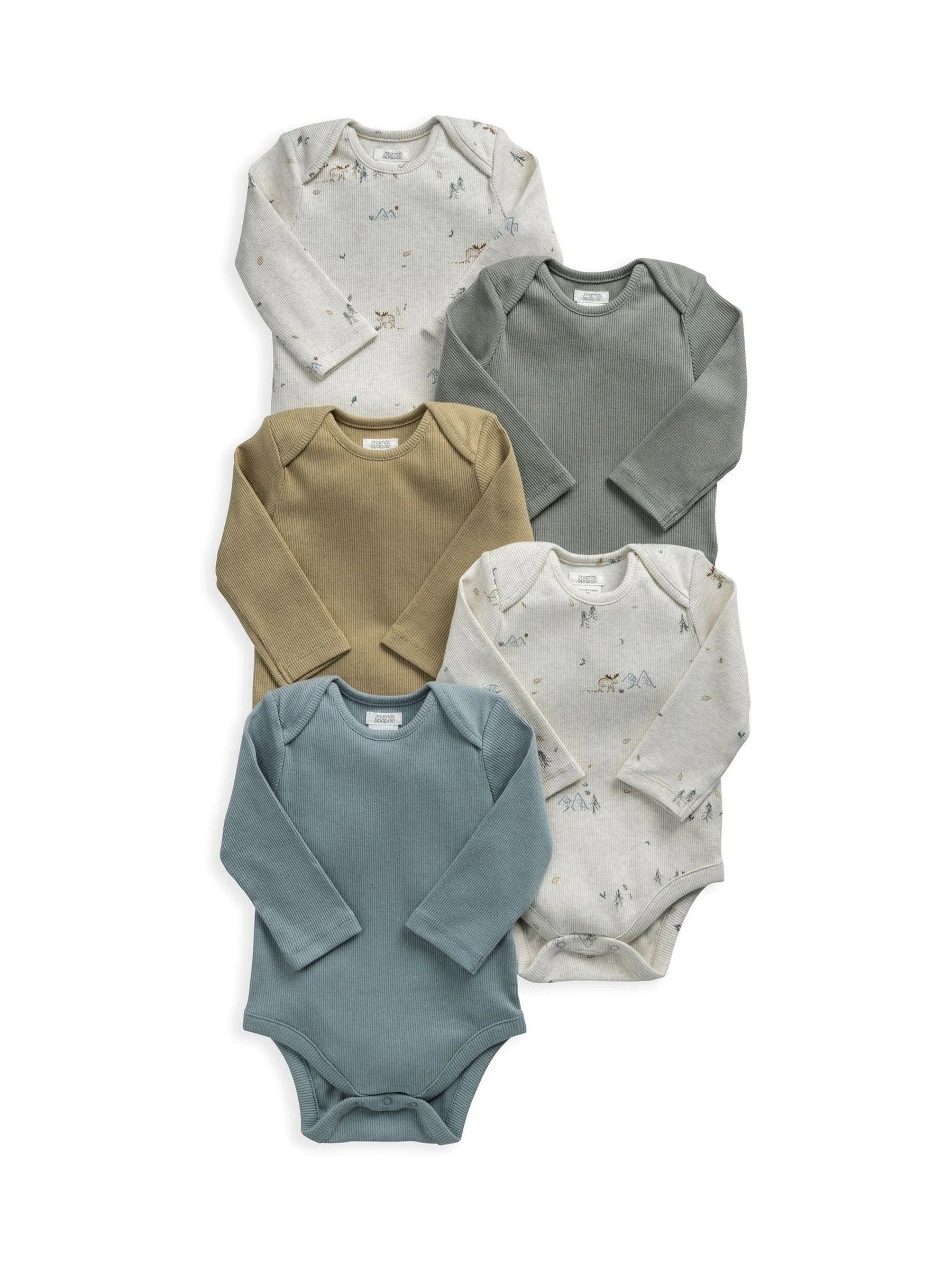Mamas & Papas Moose Long Sleeve Bodysuits Pack of 5
