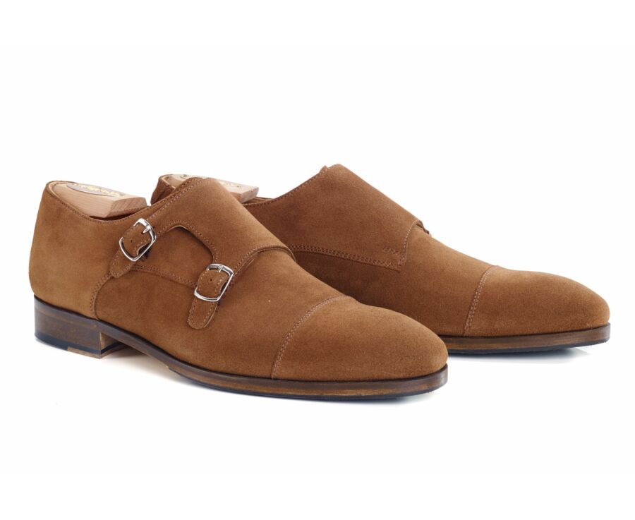Chaussures homme double boucle velours cognac avec patin - GRESHEY PATIN