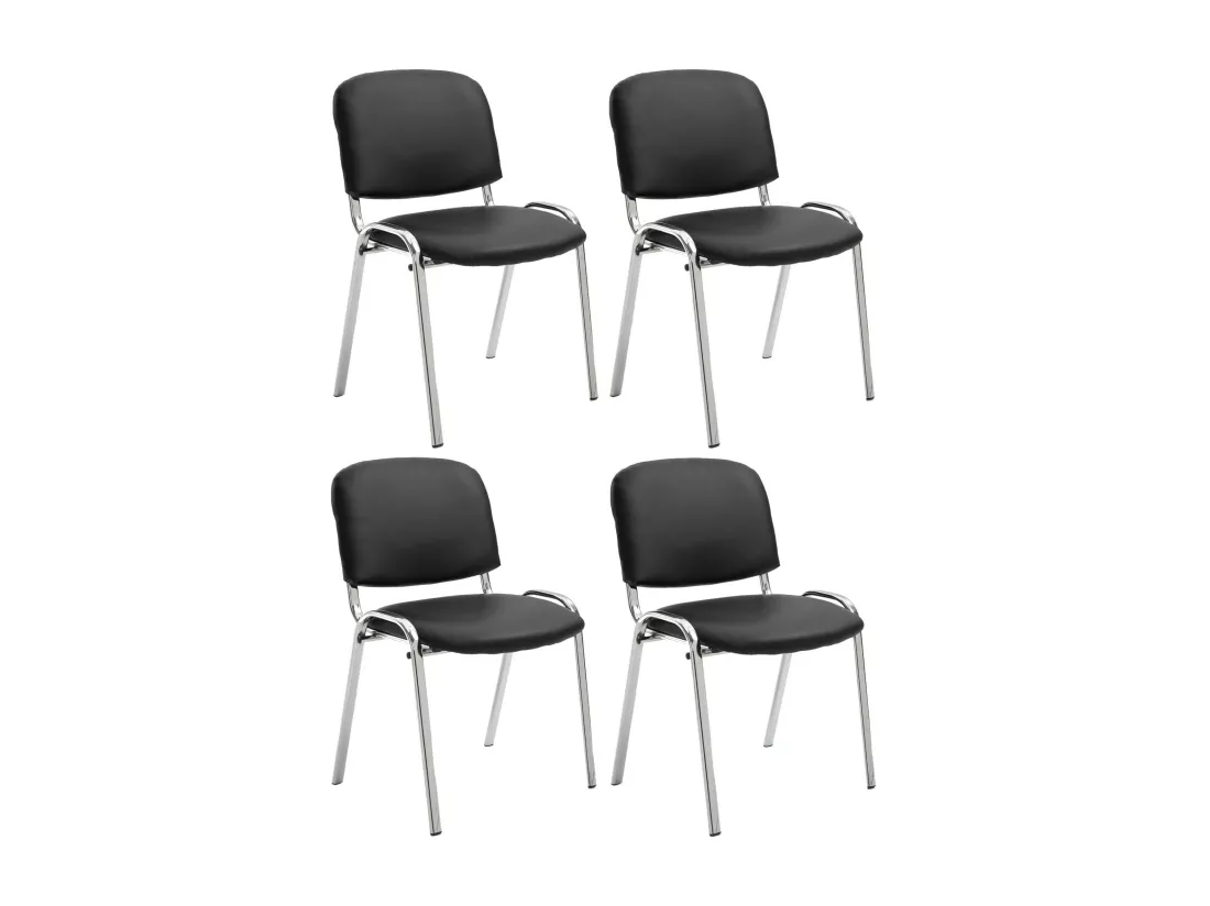 Lot de 4 Chaise de conférence - Similicuir & Métal chromé - Noir - Ken