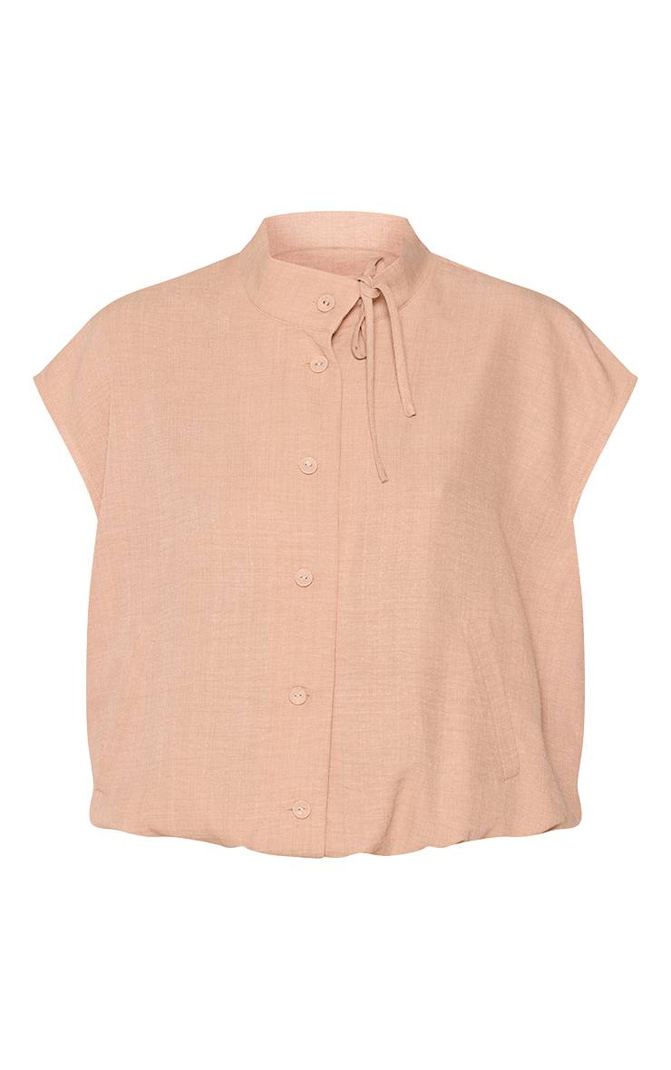 Gris Pierre Chemise Sans Manches Col Cheminée Avec Détail Nœud