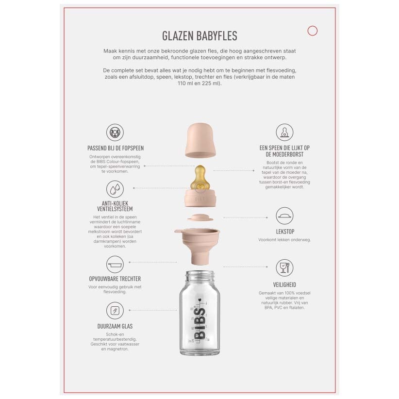 Bibs glazen babyfles 110ml wit