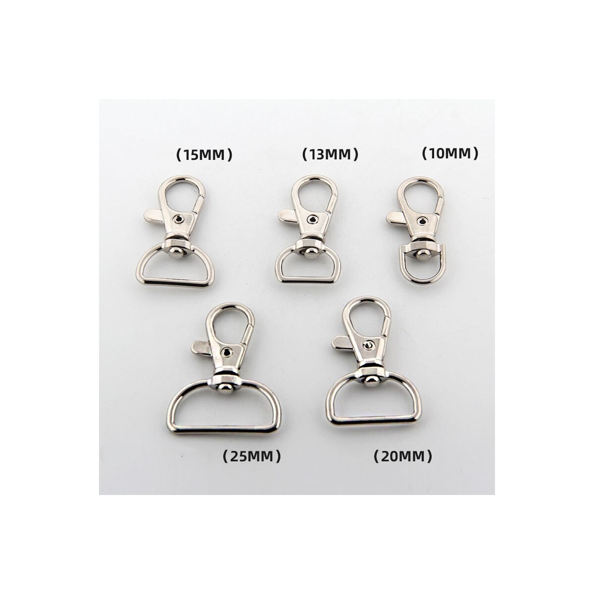 Svingbare spenner lanyard karabinkroker nøkkelring klips nøkkelringer 10 deler Sølv 1 cm