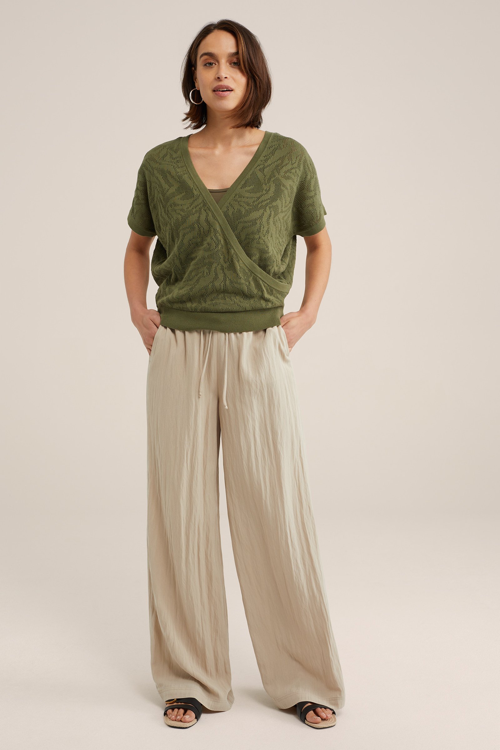 gebreide top met opengewerkt dessin WE Fashion Legergroen