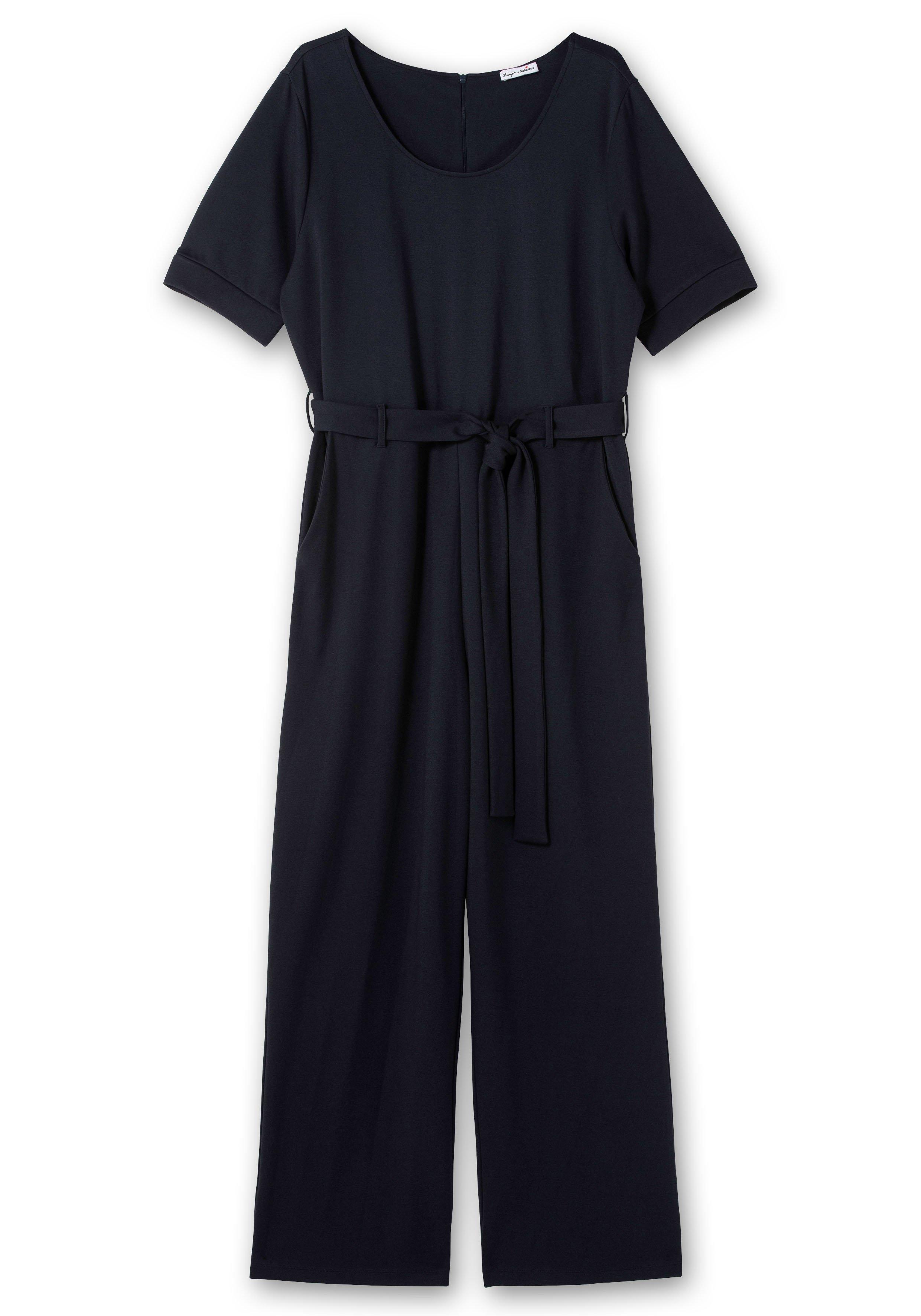 Jumpsuit mit Bindegürtel und weitem Bein