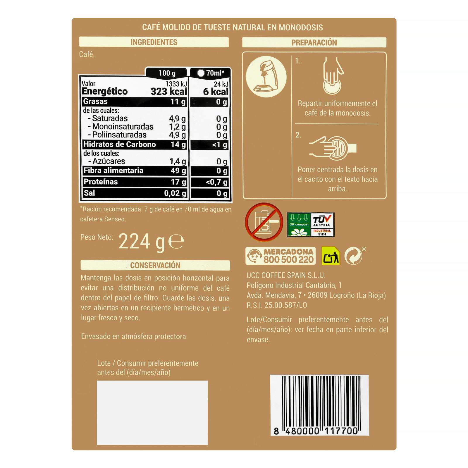 Café unidose naturel Hacendado