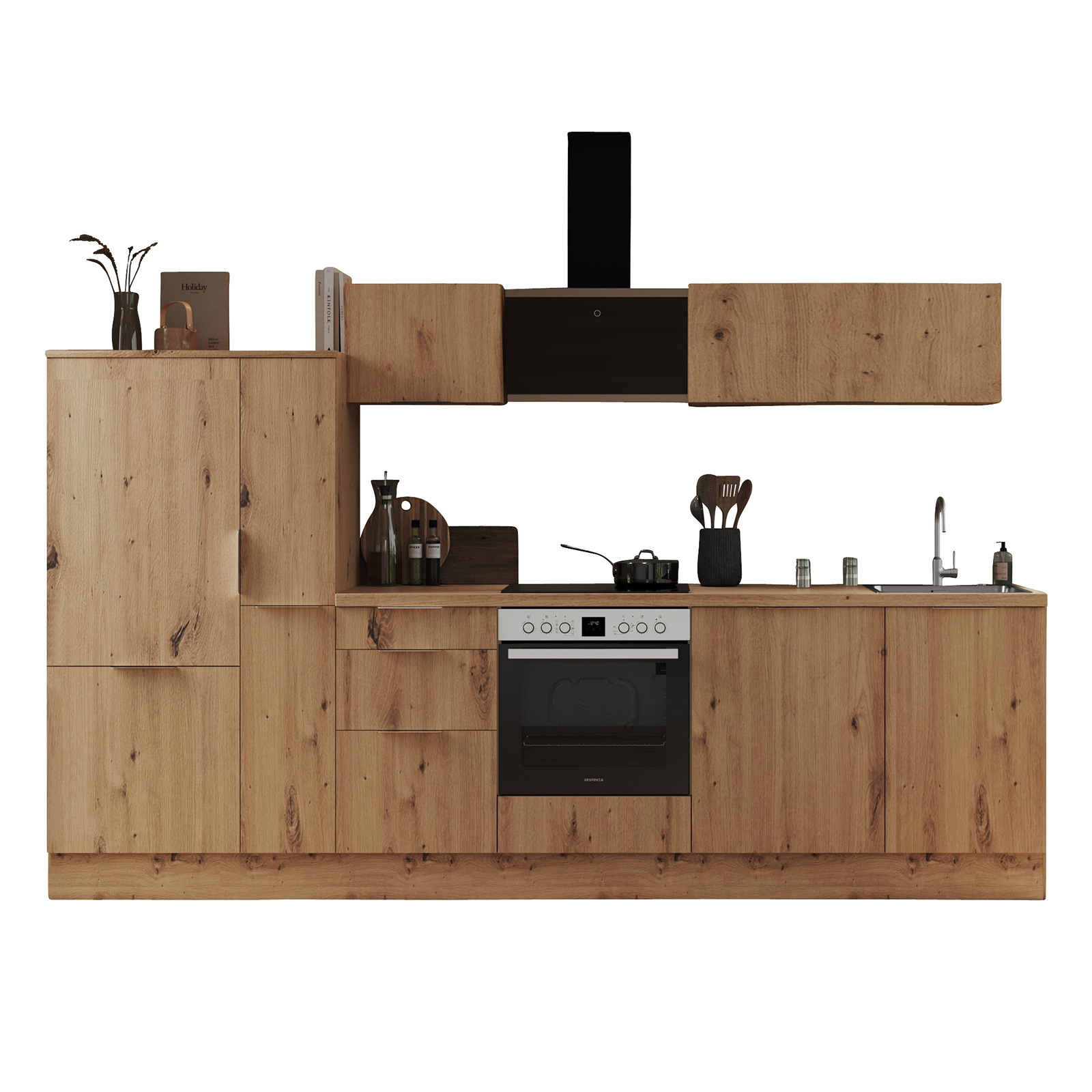 RESPEKTA Küchenblock - Artisan Eiche - mit E-Geräten - 310 cm