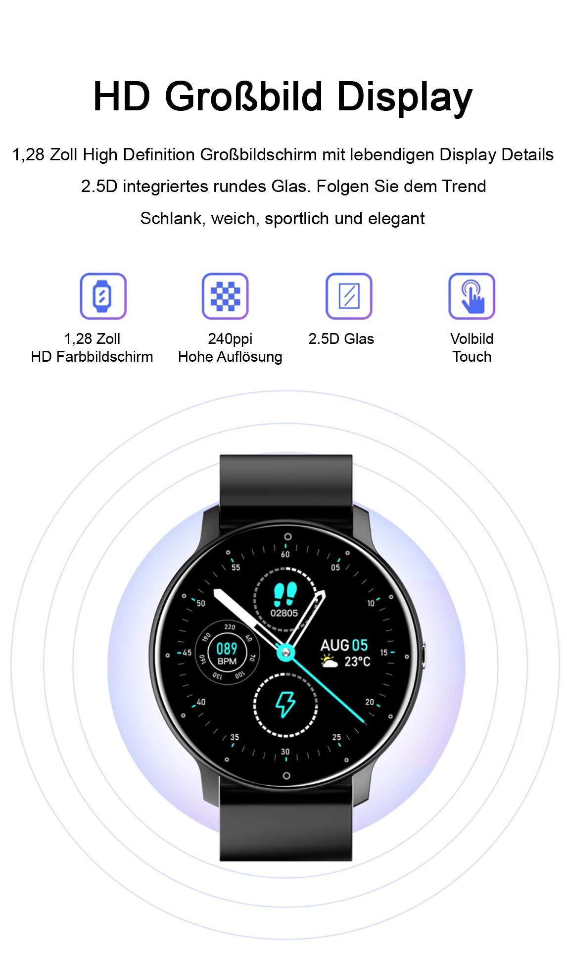 TPFNet Smart Watch / Fitness Tracker IP67 - Milanaise Armband + Silikon Armband - Android & IOS - Blau