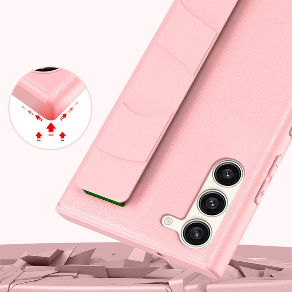 Samsung Galaxy S22 5G Gummi Case Hülle Litchi Look mit Handschlaufe - Schwarz