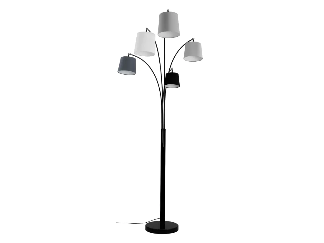 Lampadaire 5 abat-jours VARIETONE - base marbre et tissu gris et blanc - H. 210 cm