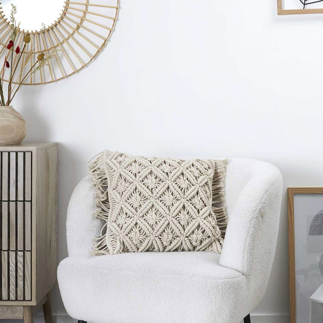 Home Deco Factory Coussin macramé beige - 40x40 cm