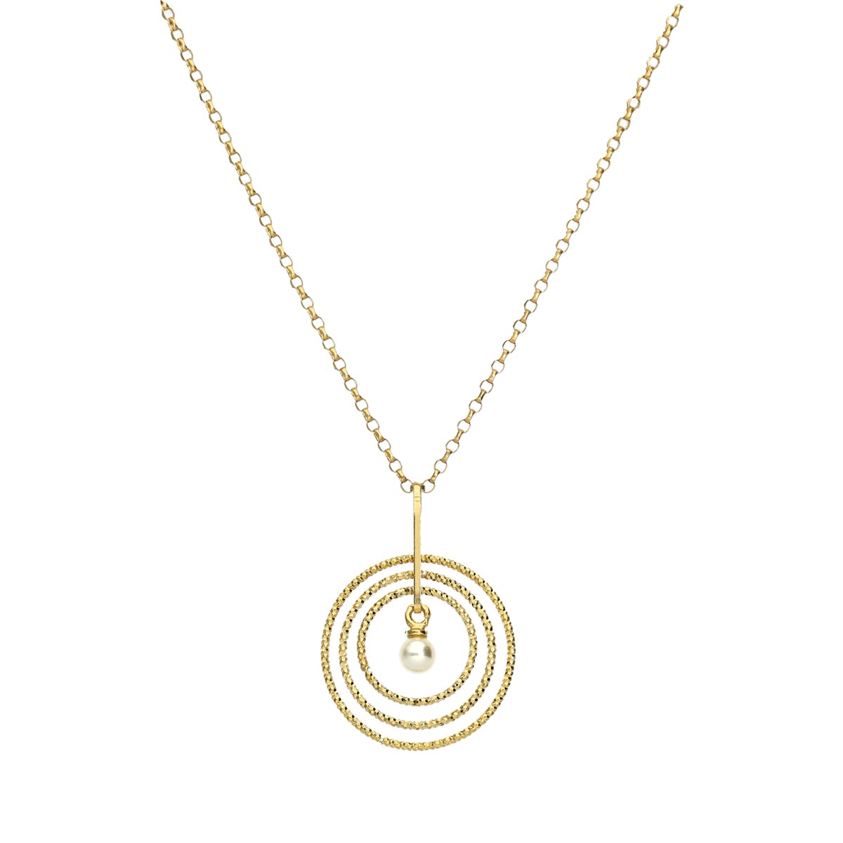Collier En Argent Doré 3 Cercles Avec Perle Naturelle