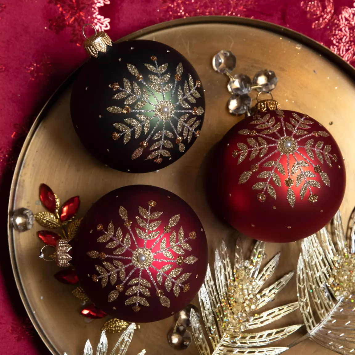 Lot de 6 boules de Noël (D80 mm) en verre Célia Rouge