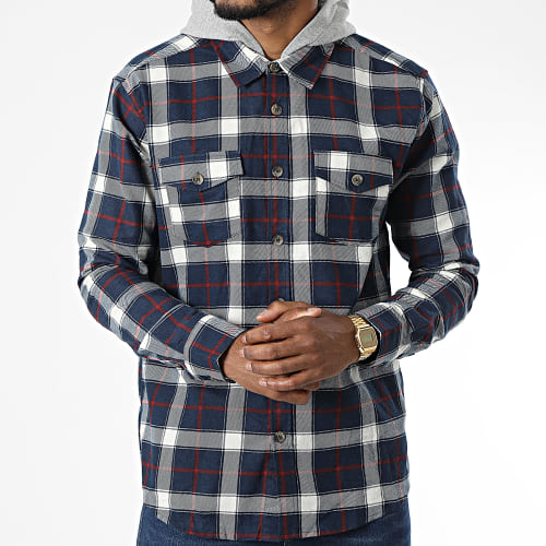 Chemise Manches Longues Capuche A Carreaux Groudon Bleu Marine