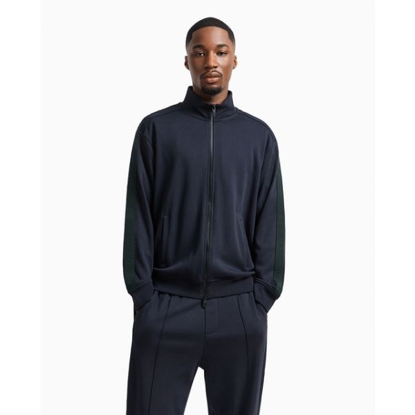 Armani Exchange para Homem Sweatshirt com Fecho de Correr e Gola Mao em Algodão Interlock Azul-marinho L