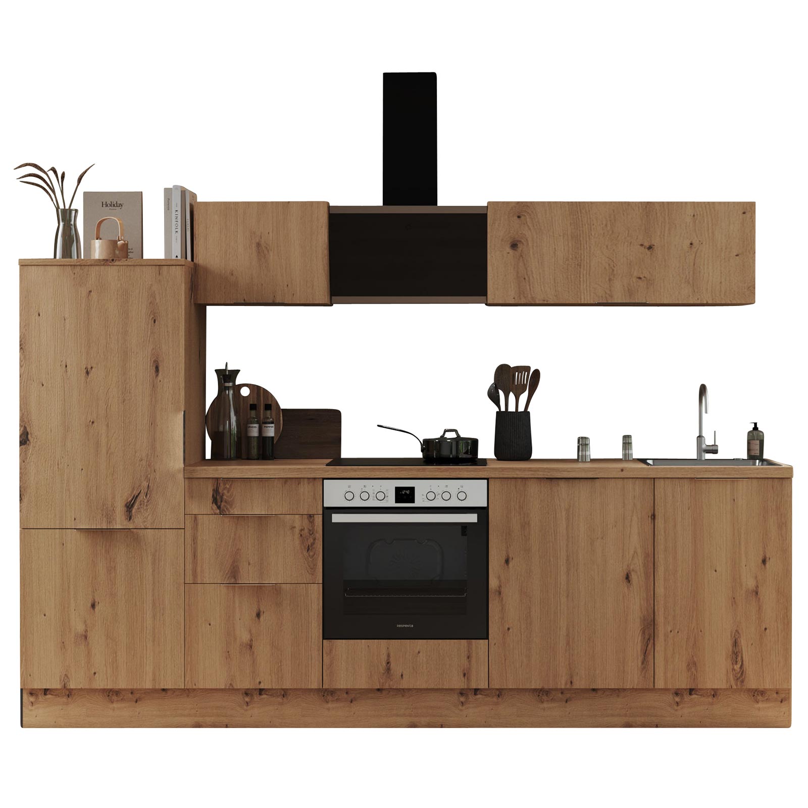 RESPEKTA Küchenblock - Artisan Eiche - mit E-Geräten - 280 cm