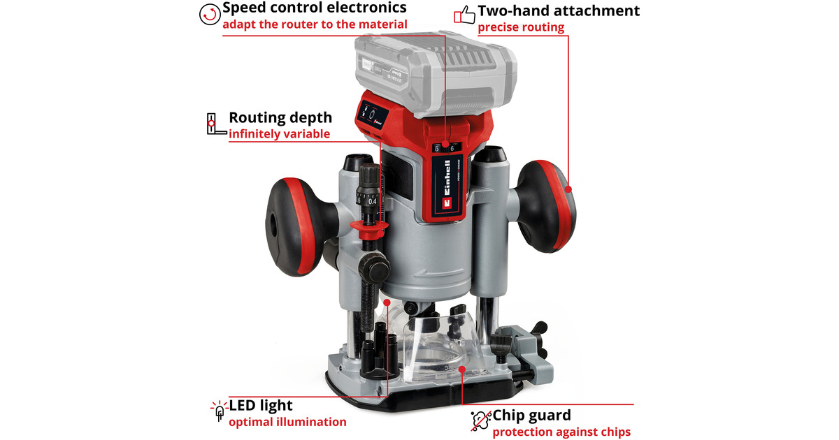 EINHELLAccu boven-/kantenfreesTP-RO 18 Set Li BL bovenfrees  (Rood, Incl. Accessoire set, Accu en oplader niet inbegrepen)