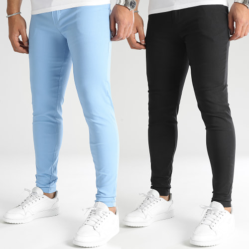Lot De 2 Pantalons Chino Noir Bleu Ciel