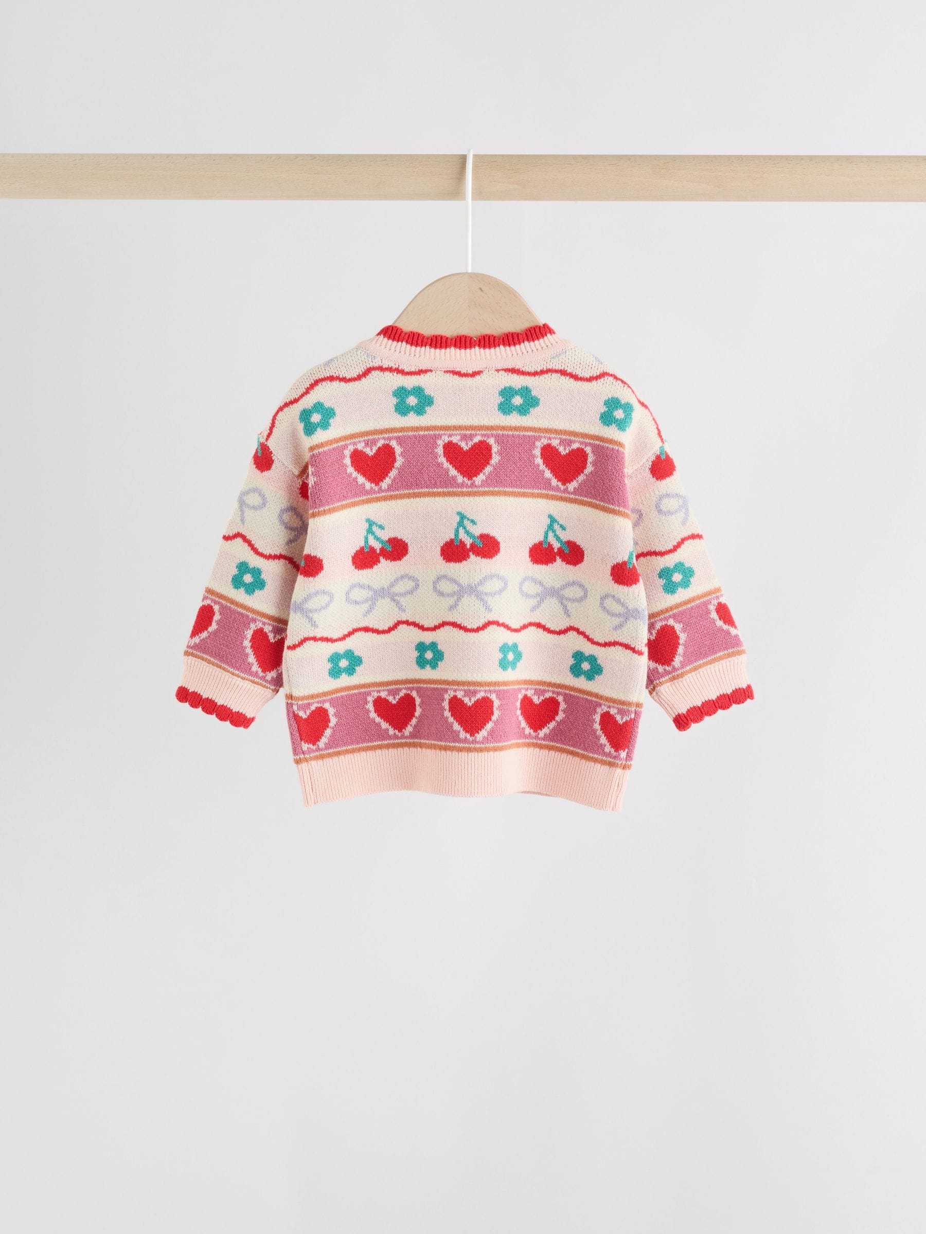 Rood/roze kersen - 2 -delige gebreide baby set met vest en legging (0mnd -3jr)