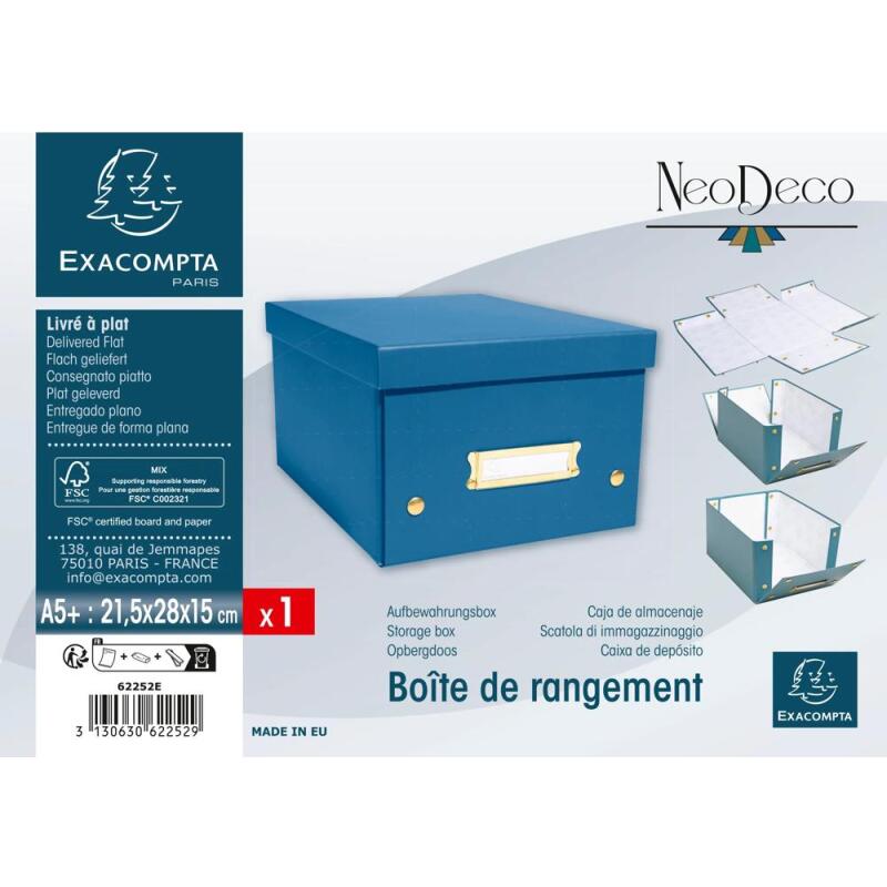 Boîte de rangement à plat carton 20x26x15cm Néo Déco - Bleu de France