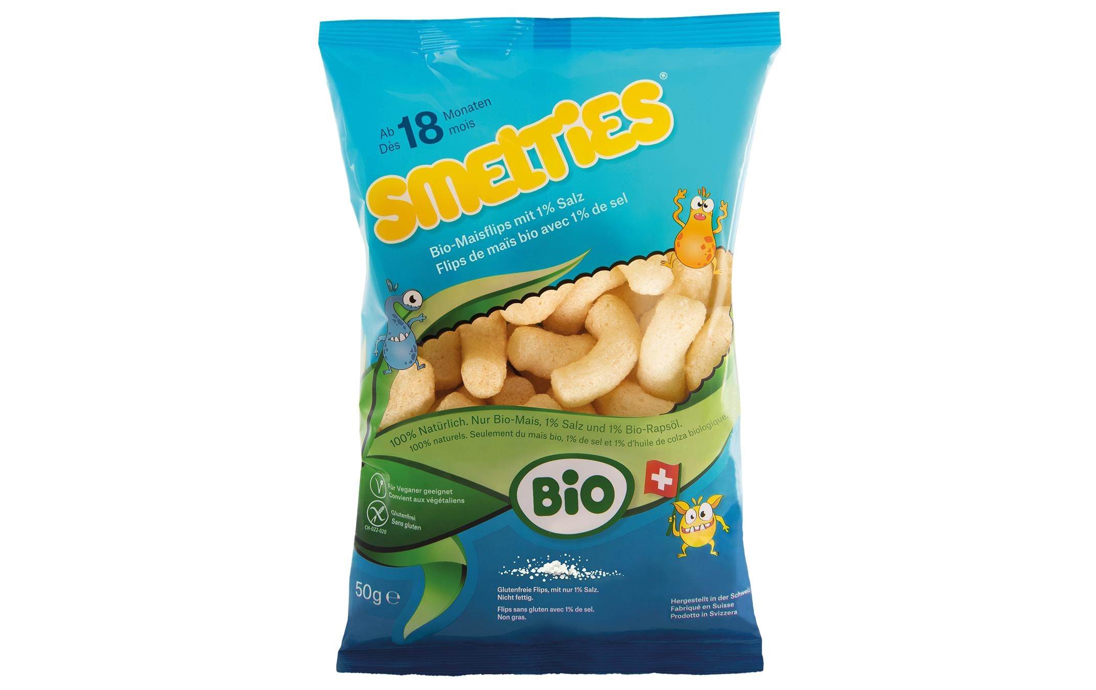 Knabberspass Bio-Maisflips 1% Salz 50 gBio-Maisflips 1% Salz, 18+ Monate