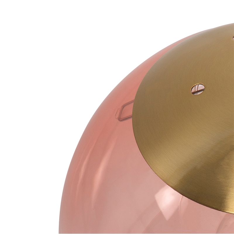 Art deco hanglamp messing met roze glas 3-lichts - Pallon