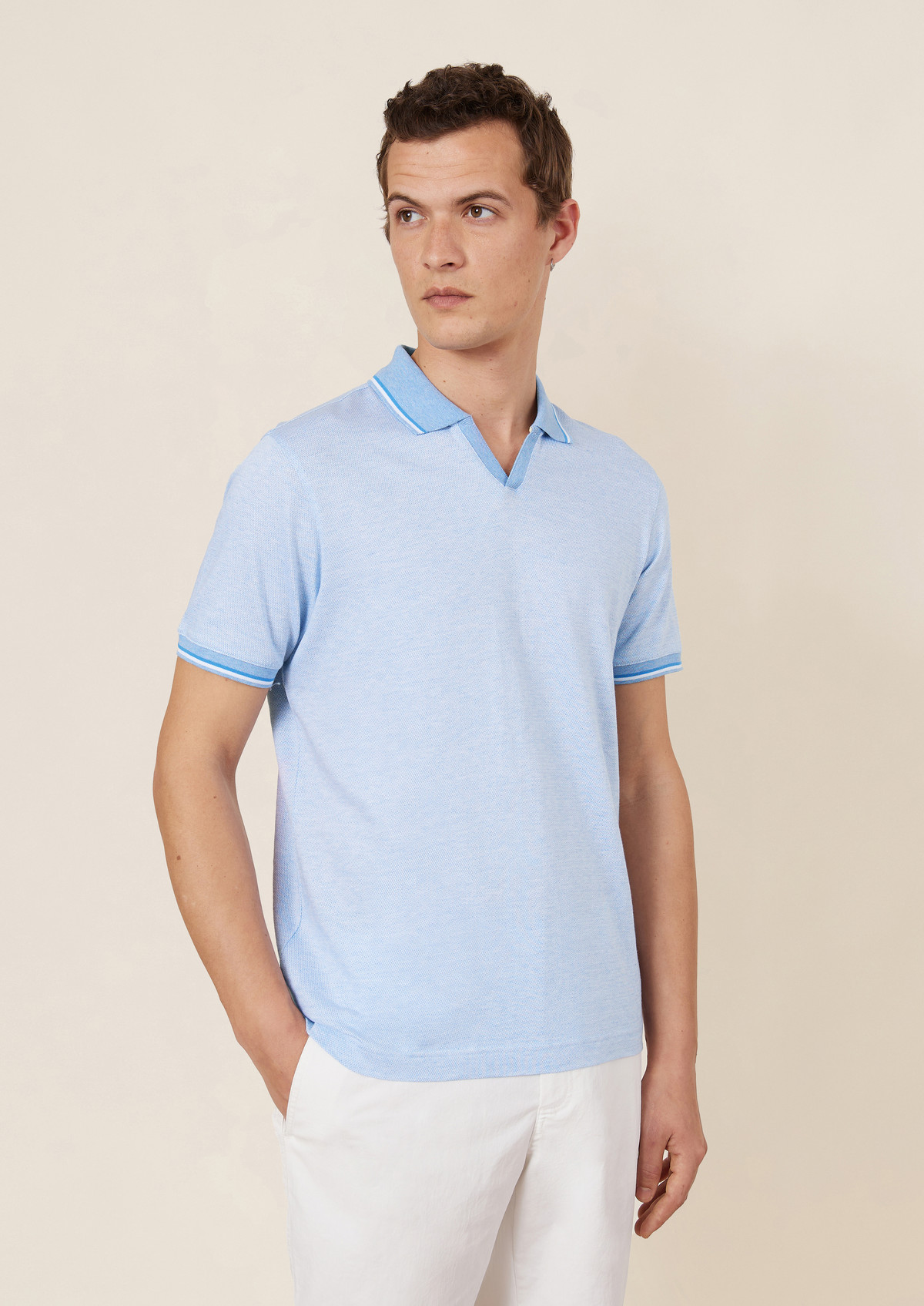 Polo manches courtes Slim en coton uni bleu ciel
