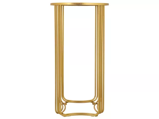 Table d'angle ronde en métal doré 38x38x70