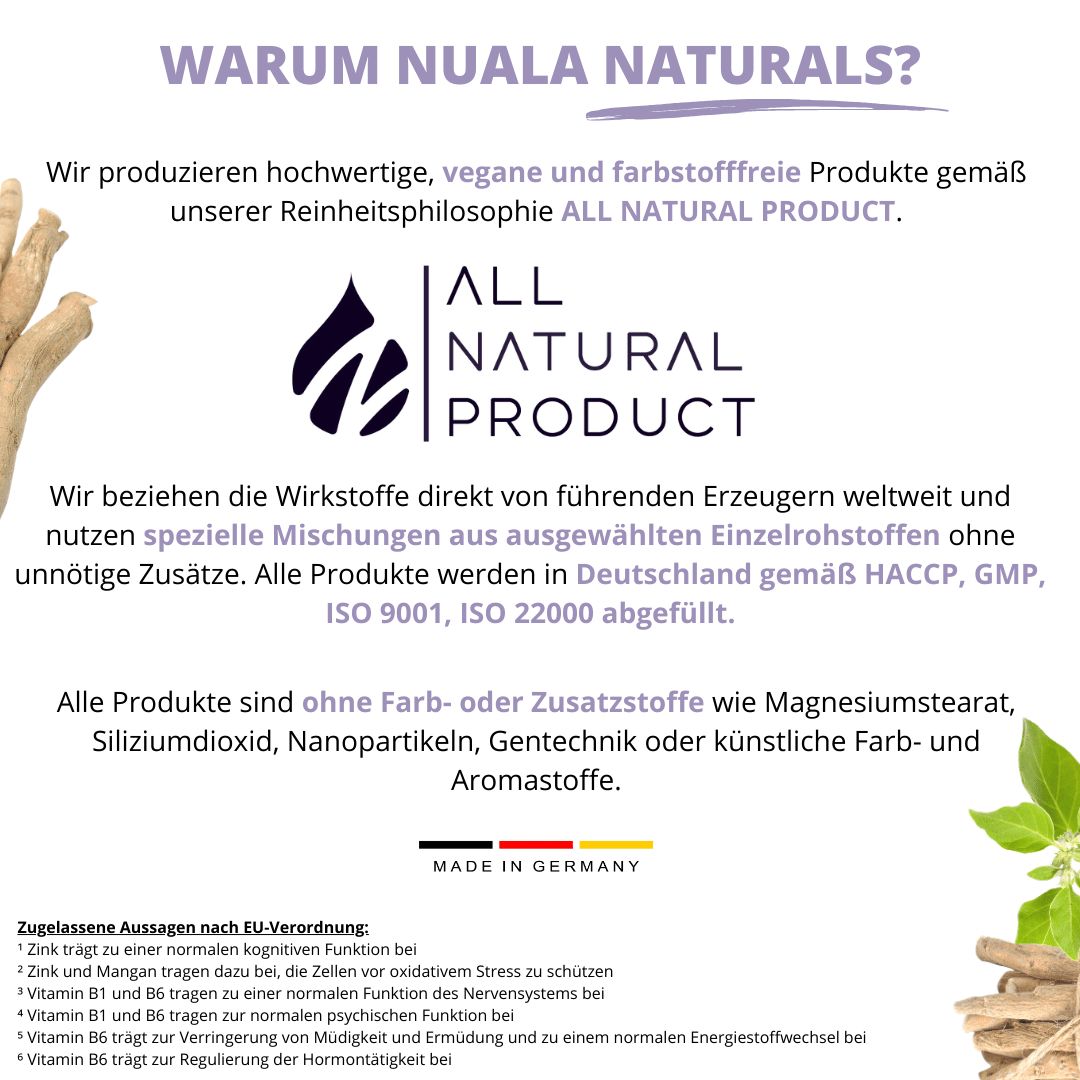Nuala Naturals® - KEEP CALM Ashwagandha Rosenwurz Komplex mit Vitalpilzen