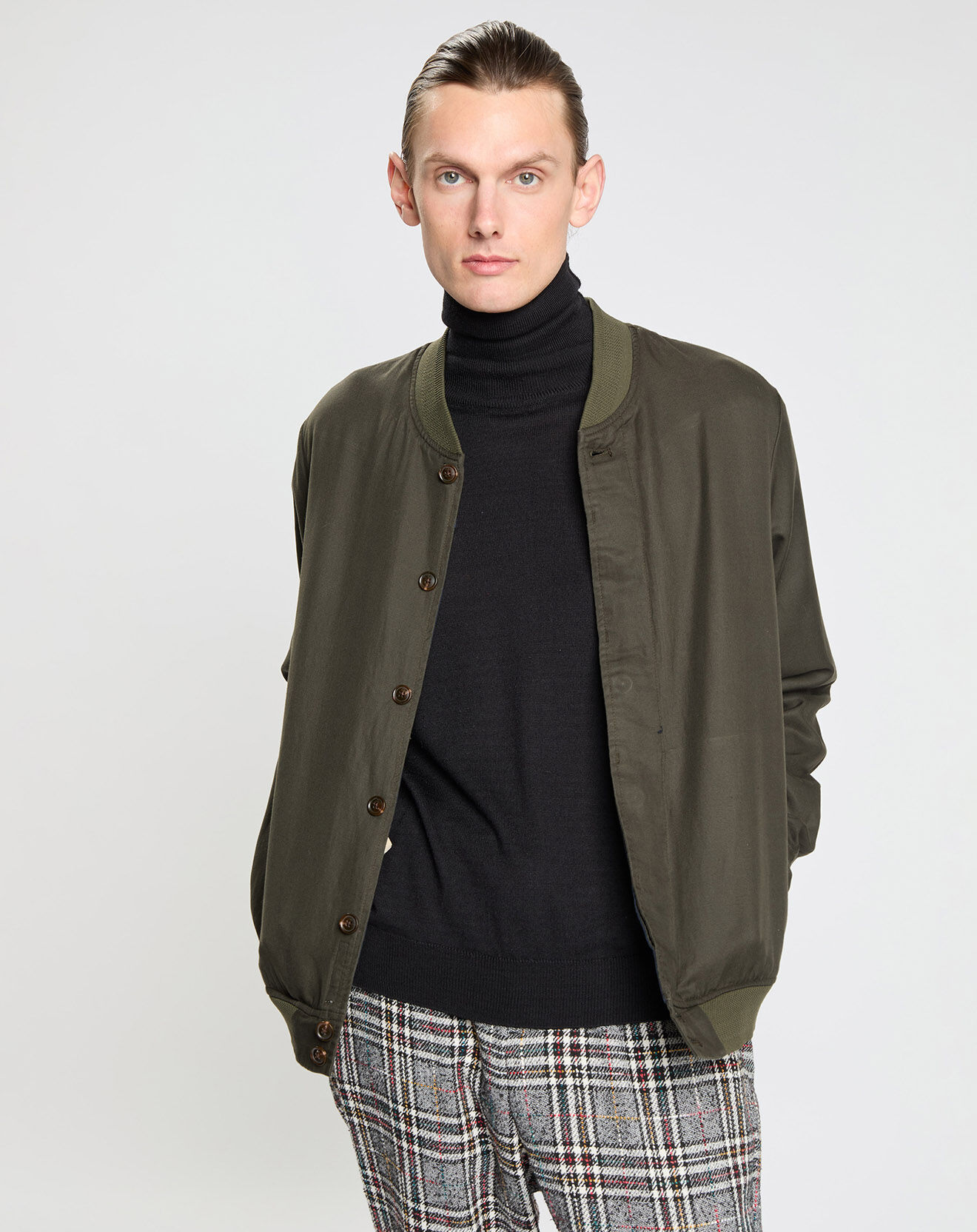 Scotch & Soda Blouson en Lin mélangé court kaki foncé
