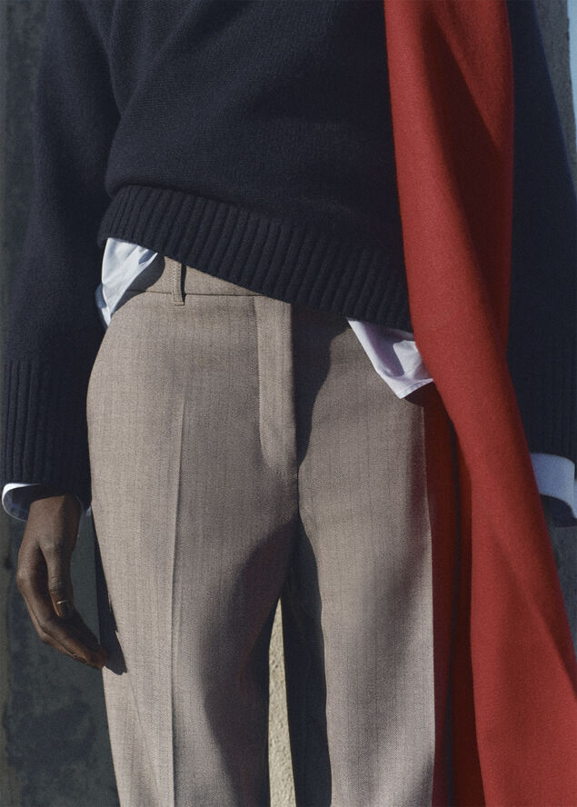 MANGO Pinstripe wideleg trousers Brown