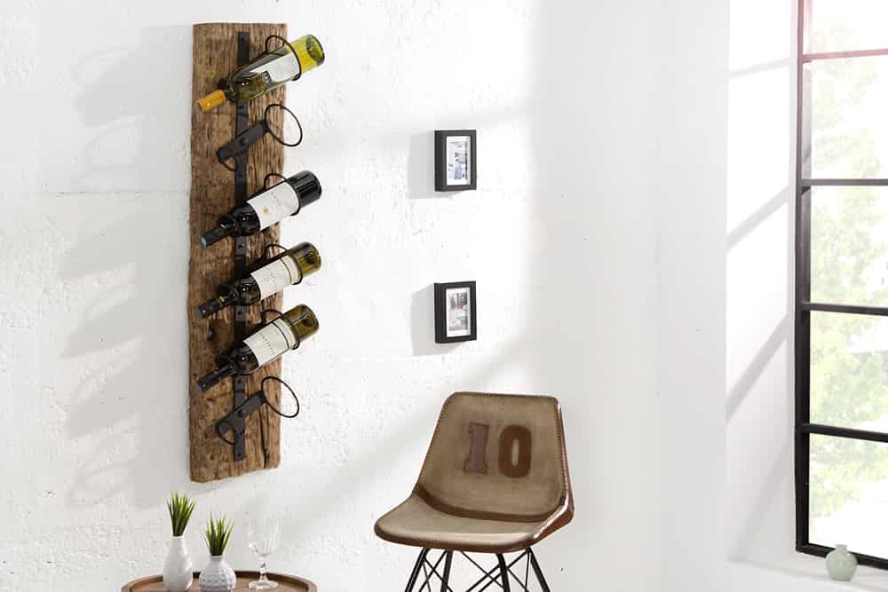Massives Wand Weinregal BARRACUDA 100cm natur Teakholz Flaschenhalter