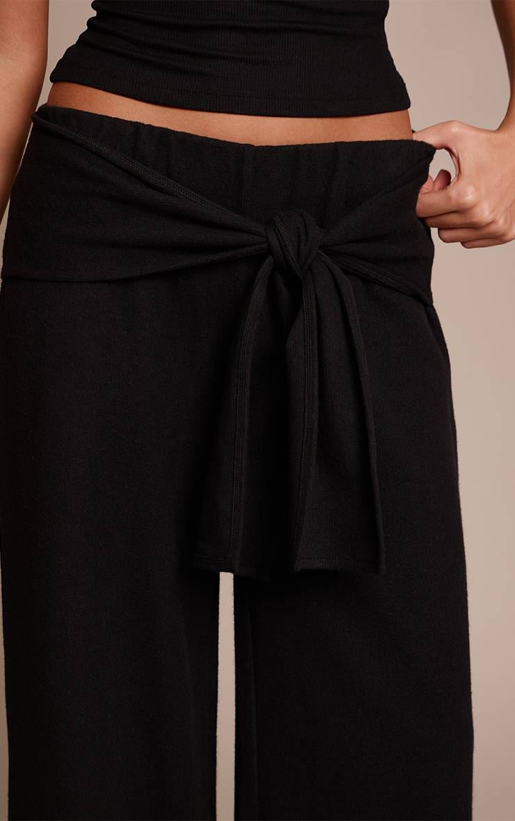 Noir Pantalon Large Côtelé Épais Avec Détail De Taille Nouée