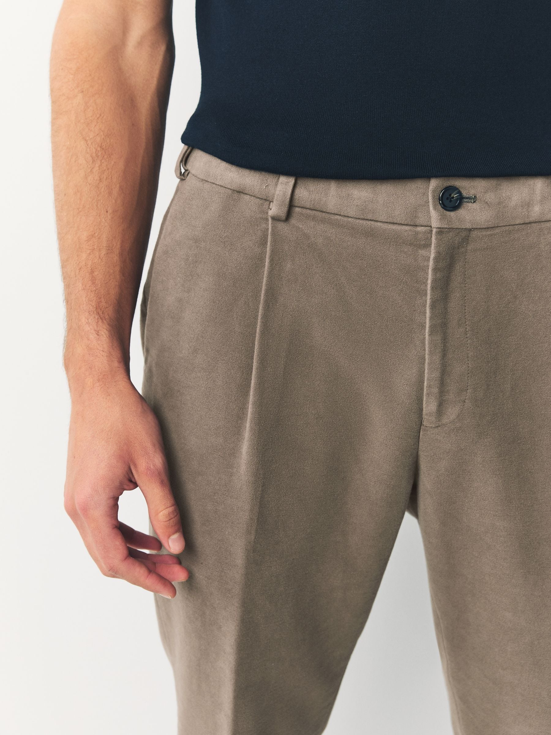 Paddenstoelbruin - Regular Fit Smart Signature Emmetex Moleskin Italian Fabric Chino Trousers