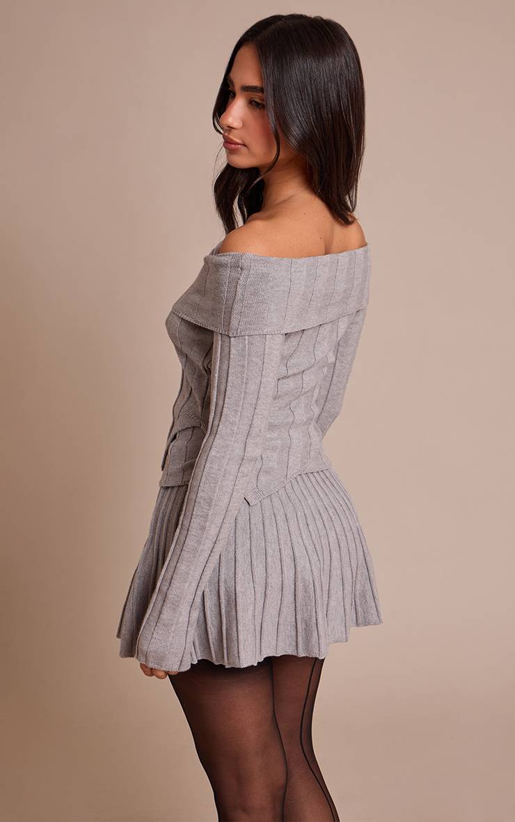 Gris Cendré Haut En Maille Asymétrique À Épaules Dénudées Petite