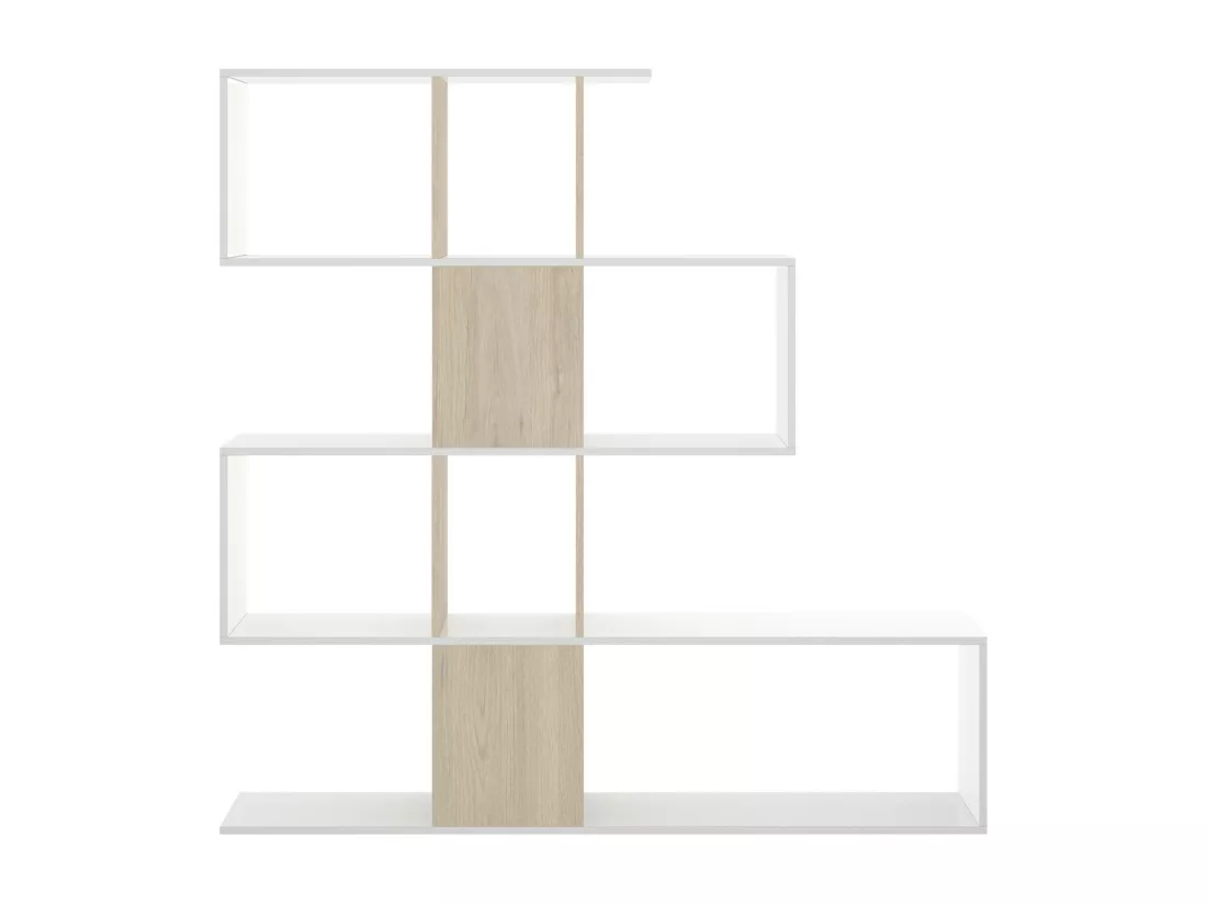 Bibliothèque Moneglia, Etagère de bureau polyvalente, Bibliothèque avec 4 étagères, 145x29h145 cm, Blanc et Chêne