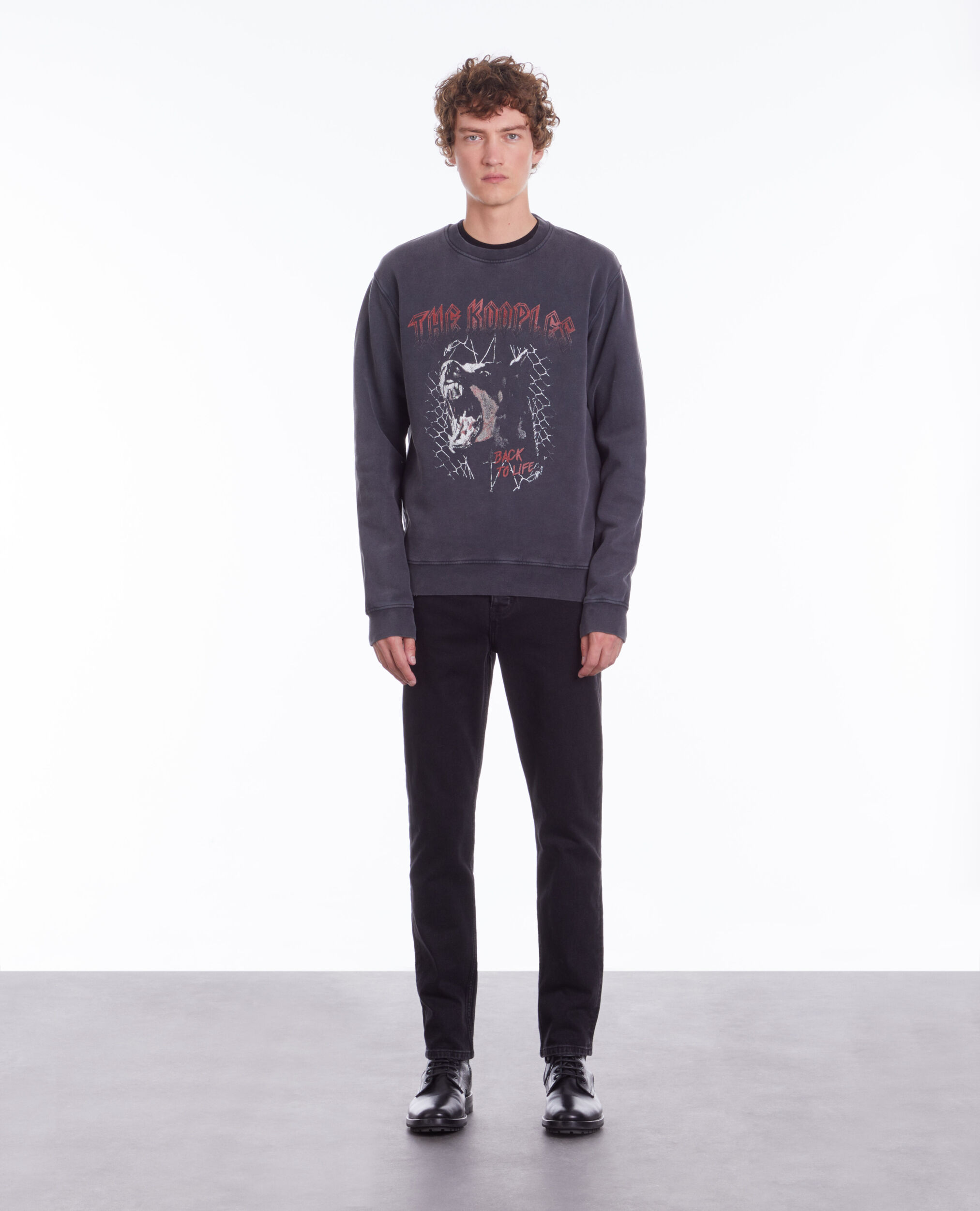 Sweatshirt noir avec sérigraphie Barking dog