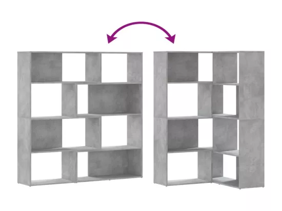 Bibliothèque d'angle à 4 niveaux gris béton bois d'ingénierie