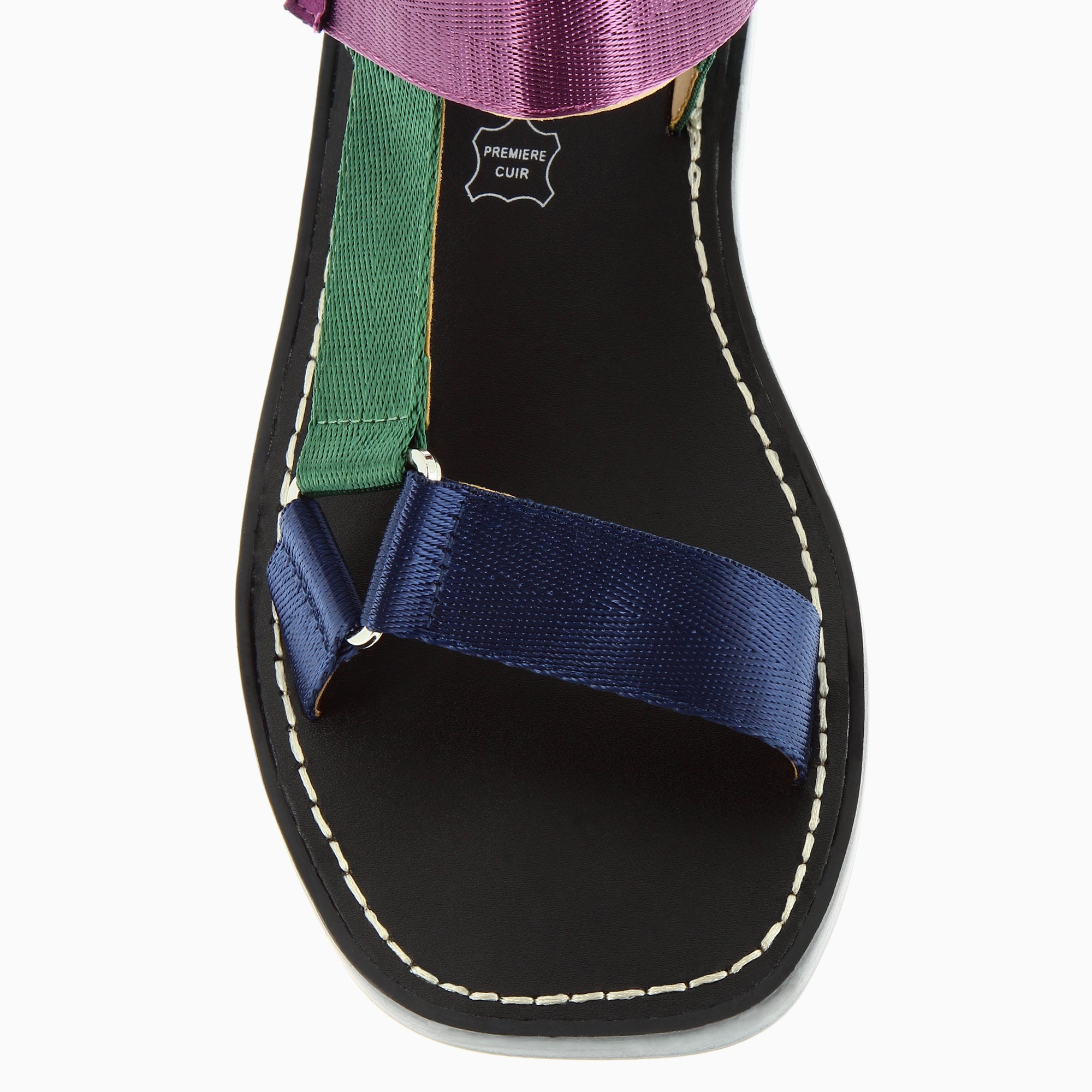 Sandales plates-Sandales plates Laurence en tissus violet, vert et marine