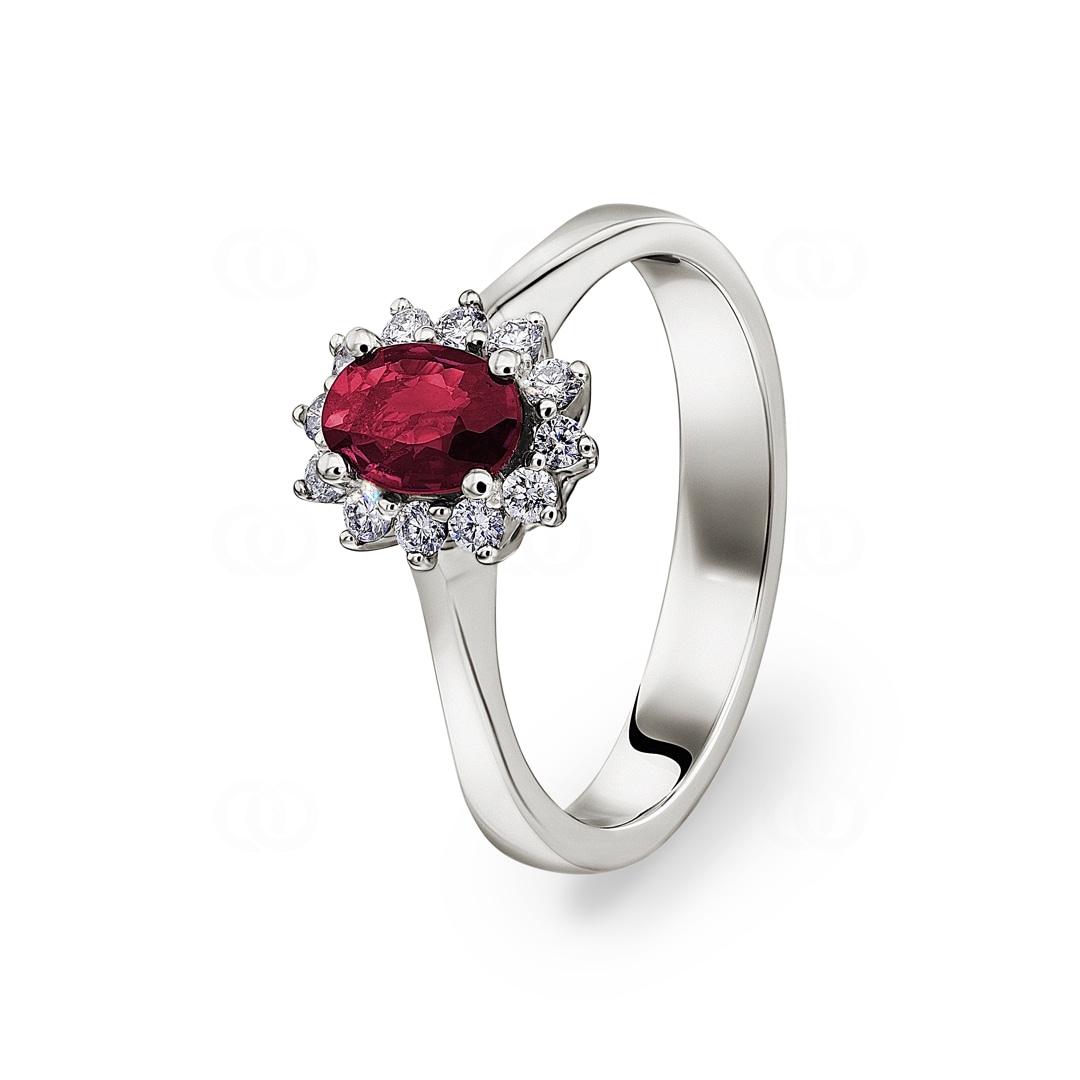 Damenring 750/18 K Weissgold mit Diamanten 0.17 ct H/si & Rubin 0.78 ct