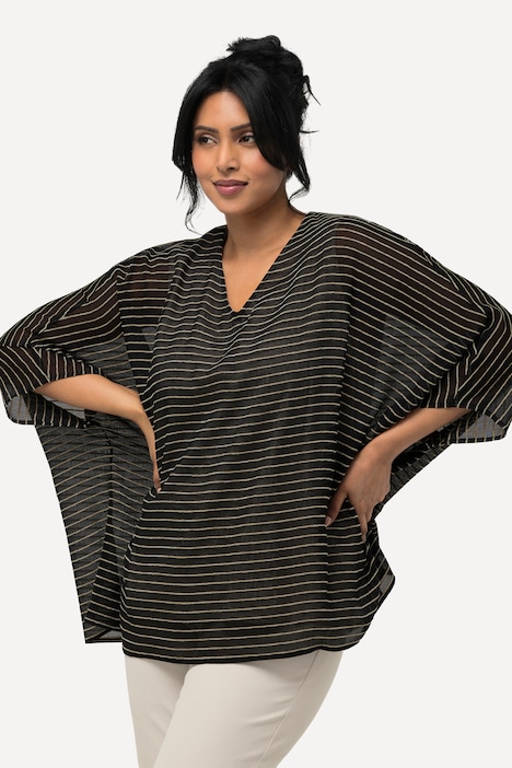 Bluse, 3D Ringel, doppellagig, V-Ausschnitt, Halbarm