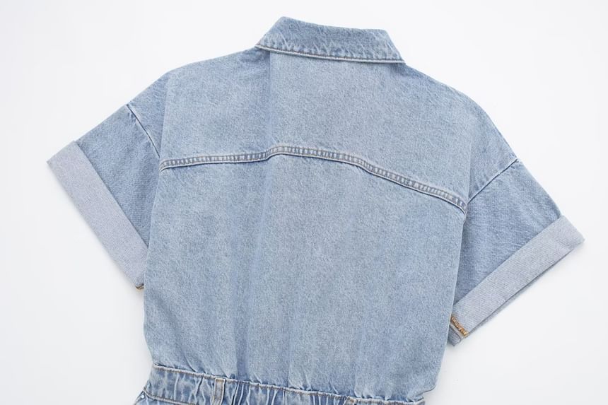 Avauntgardo - Denim romper met korte mouwen en kraag