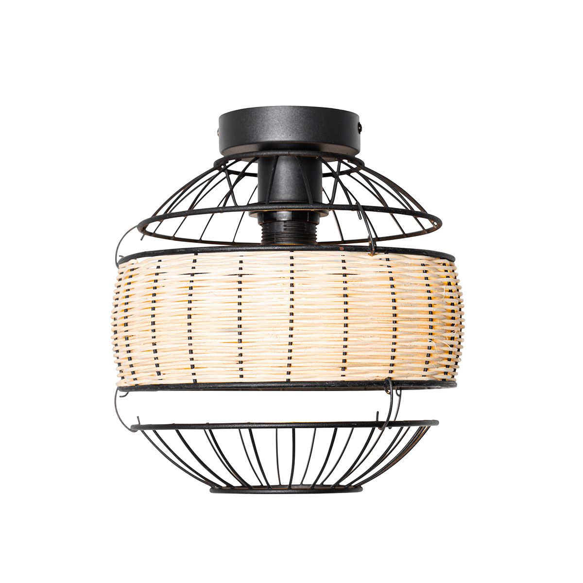 Oosterse plafondlamp zwart met rotan 25 cm - Emir