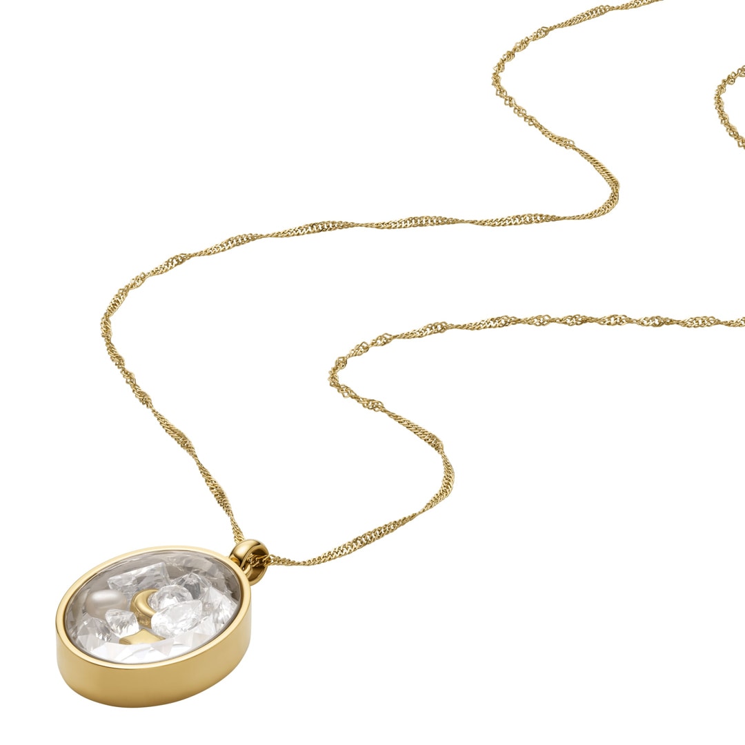 Fossil Sutton Halskette Shaky Glitz Anhänger Mond Stern Edelstahl goldfarben