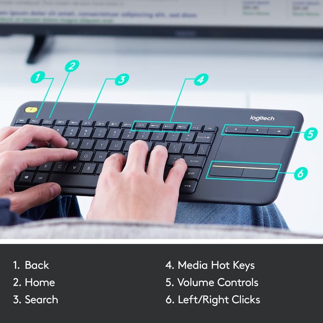 Logitech Wireless Touch tastatur K400 Plus (sort)