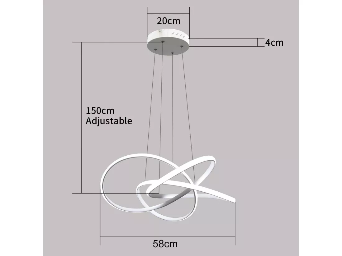 NETTLIFE Suspension LED Métal Blanc Diam.58cm 62W Anneaux Modernes Salon Dimmable avec Télécommande Éclairage Intérieur Réglable en Hauteur Lampe