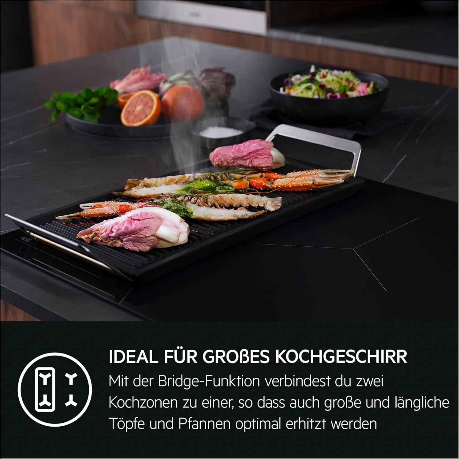 AEG Induktionskochfeld autark 80cm, Made in Germany, 4 Flex-Zonen mit Kratzresistenter SaphirMatt-Oberfläche, Powerfunktion, Bridge-Kombination 2er Zonen, Hob²Hood, Facettenrahmen, TII84B0FFZ