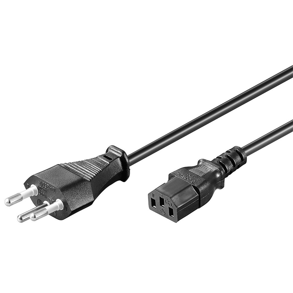 (2m) Netzkabel Ladekabel Schweiz CH 3-polig (C13 Kaltgerätestecker / SEV 1011) - Schwarz