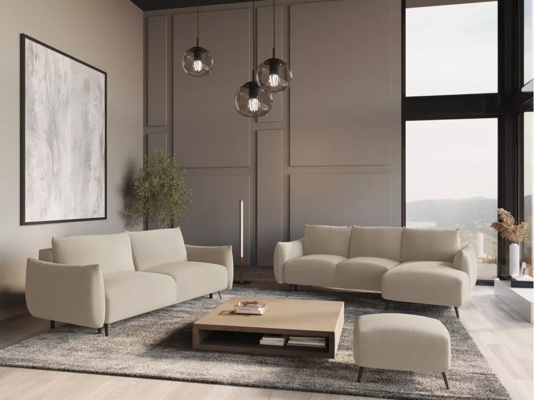Canapé d'angle panoramique convertible en tissu chenille - beige foncé - MALIE